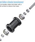 Exploded view of mini bike chain tensioner parts, showing durable rubber and metal construction for 35 Roller Chain 140 Links.