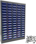75 Drawer Parts Organizer Cabinet Top Shelf Storage Game Changer For Garage And Home Workshop With Heavy Duty Steel Frame and blue bins