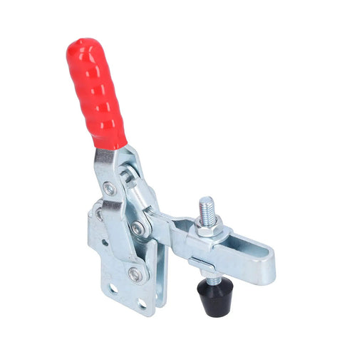 Tough As Nails Hardcore Pro Grade Vertical Quick Toggle Clamp Fixture With Easy Grip Handle, metal and plastic, used for secure welding.