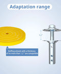 Upgrade Your Shop Workflow With This Straight Fire Polishing Shaft Extension A Dead Simple Five Inch Left Hand Right Hand Set That Clamps Down Firm For Smooth One Half Or Five Eighth Fitment, showing a yellow buffing wheel and metal adapter.