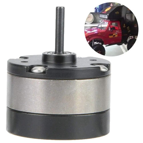 Beefy Planetary Gear Reducer For 540 RC Motors, High Performance 1/3 Reduction, shown next to a red RC truck with durable metal gears.