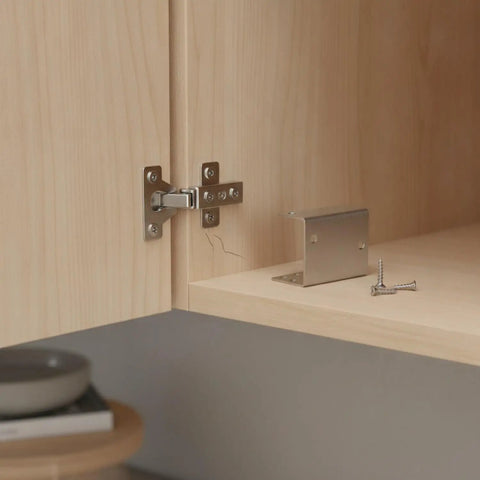 Stainless Steel Corner Brackets For Furniture Repair 4 Pack 90 Degree Joint Reinforcement for a cabinet repair with screws visible