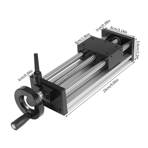 Manual Sliding Table With 150mm Stroke Linear Rail Guide Precision Positioning Stage shown with measurements