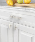 10 Pack 3 Inch (76mm) Brushed Satin Nickel Cabinet Pulls for Kitchen Cabinets visible on white cabinetry