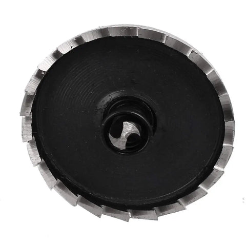 Close-up of 42mm Hole Saw Cutter Kit With 70mm Long HSS Twist Drill Bit Spring Loaded Design showing teeth and central bit