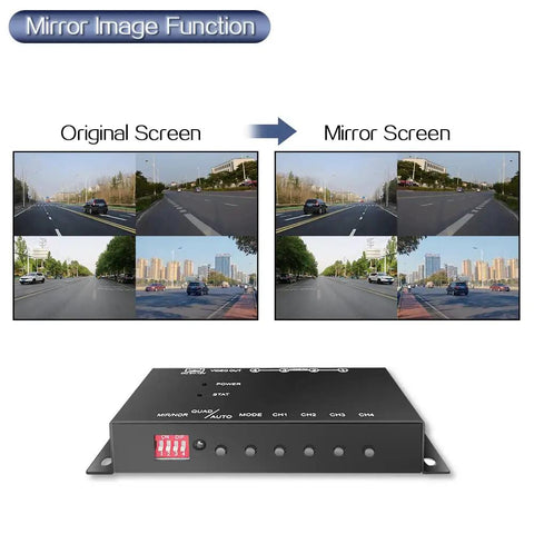4 Channel Mini Car CCTV Quad Video Splitter And Processor Switcher For Onboard Cameras Real Time Quad View With Mirror Mode