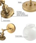 Components of Hardwired Wall Sconce With White Globe Glass Brass Vanity Light For Bathroom Vintage Retro Vibe Wall Fixture