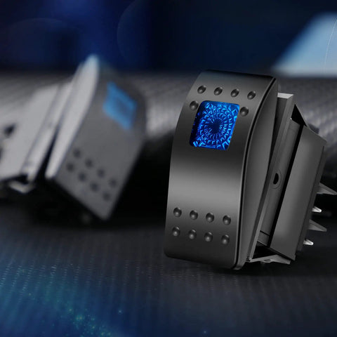 Beef Up Your Ride With A 10 Pack Marine Rocker Switches Waterproof Toggle Set 12V 24V Blue LED Backlit SPST On Off close-up