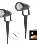 Dope High Power Outdoor COB LED Landscape Lights Pack Of 2 With Spiked Stands, 5W Warm White, 12V DC, cast aluminum, adjustable tilt, waterproof