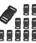Half Inch Side Release Buckles 10 Pack Black Plastic Quick Release Buckles For Backpack Straps And DIY Pet Collars, Durable Half Inch 12.5mm Webbing Compatible, Easy One Hand Release, Built To Last displayed.