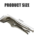Super Cool 8 Inch Carbon Steel Adjustable Duckbill Locking Pliers For Sheet Metal Welding Jigs with size measurements displayed.