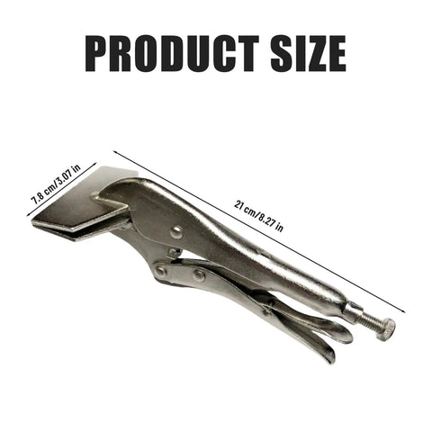 Super Cool 8 Inch Carbon Steel Adjustable Duckbill Locking Pliers For Sheet Metal Welding Jigs with size measurements displayed.