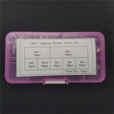 70 Piece Stainless Steel Self Tapping Thread Insert Repair Kit and Screw Bushing Set in pink case