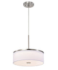 Drum Pendant Light With Brushed Nickel Trim And Linen Shade 14 Inch LED Fixture 25W 1200 Lumens Color Temperature Switchable