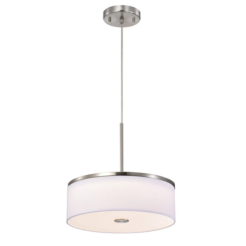Drum Pendant Light With Brushed Nickel Trim And Linen Shade 14 Inch LED Fixture 25W 1200 Lumens Color Temperature Switchable
