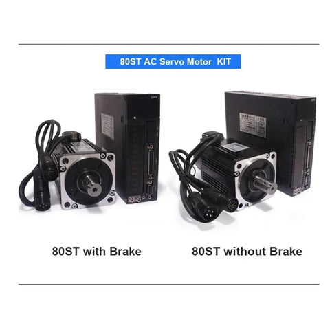 80ST servo motor kit with AASD-15A driver; 220V single-phase, two units shown (one with brake, one without)