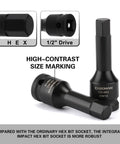 Heavy Duty One Half Inch Drive Impact Hex Bit Socket Set 20 Piece CrMo Steel One Piece Construction SAE And Metric Sizes