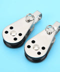 316 Stainless Steel Pulleys 2 Pack with nylon wheel and steel bearing for small lifting and deck rigging on boats kayaks and sailboats