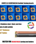20-piece carbide turning inserts set in a blue organizer; CCMT060204 and DCMT070204 with TiSiN coating for CNC lathe.