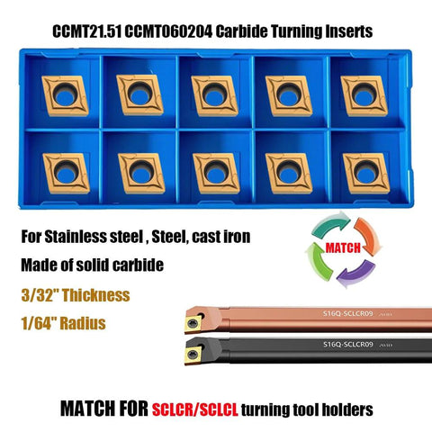 20-piece carbide turning inserts set in a blue organizer; CCMT060204 and DCMT070204 with TiSiN coating for CNC lathe.