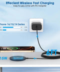 Magnetic Wireless Charger For iPhone MagSafe 15W Fast Charging Pad 2 Pack with 6 Foot Cable and phone illustration