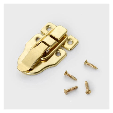 Four Pack Vintage Iron Toggle Hasp Latches With Screws For Rustic Cabinets And Small Furniture, shown with included screws