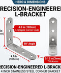 10 Pack 4x4 Inch Stainless Steel L Shaped Brackets Heavy Duty 90 Degree Corner Braces for Wood Projects Product Illustration