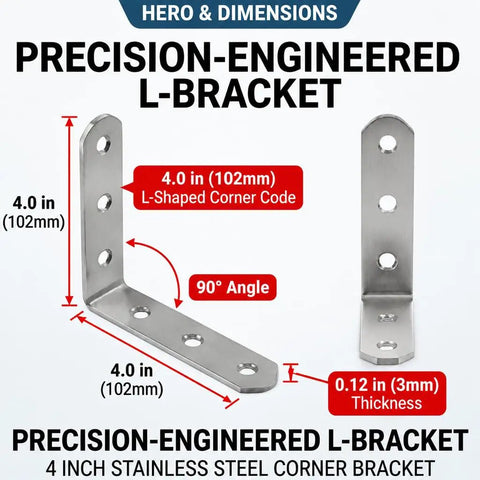 10 Pack 4x4 Inch Stainless Steel L Shaped Brackets Heavy Duty 90 Degree Corner Braces for Wood Projects Product Illustration