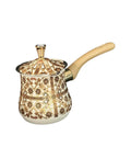 Stainless Steel Turkish Coffee Pot with Long Wooden Handle, Multipurpose Kitchen Accessory, 550Ml Capacity, Brown Pattern