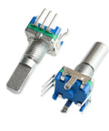 Blue EC11 Rotary Encoder With Switch 5 Pin 20mm Handle 5 Pack Code Switch Potentiometer shown in close-up view