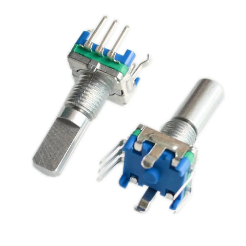 Blue EC11 Rotary Encoder With Switch 5 Pin 20mm Handle 5 Pack Code Switch Potentiometer shown in close-up view