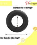 Heavy Duty Inner Tubes For 4.10/3.50-5 With TR-87 Bent Valve Stem, 2-Pack, showing dimensions of 5" inner and 11" outer diameter
