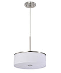 Drum Pendant Light With Brushed Nickel Trim And Linen Shade 14 Inch LED Fixture in kitchen island setting