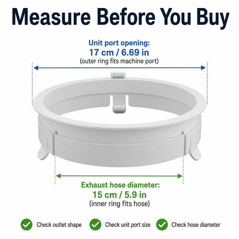 Easy Install 4 Position Snap Portable AC Exhaust Hose Connector With 6.69 Inch Outer Diameter And 5.9 Inch Inner Diameter Replacement Fits Old Version KYR35 KY25 JHS And Vissani Portable Air Conditioners, white ABS plastic connector with size guide
