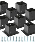Heavy Duty 4x4 Post Base Kit With 8 Brackets Inner 3.5 By 3.5 Inches Thick Steel Fence Anchor Base Black Powder Coat For Decks