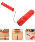 Knockout 2 Piece Wood Grain Texture Paint Roller Pair Featuring Rock Solid Grip Handle For Quick Drywall Mud Work And Real Deal Fake Timber Finish Results That Truly Stand Out, red handle, 7 inch roller.