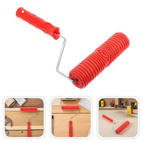 Knockout 2 Piece Wood Grain Texture Paint Roller Pair Featuring Rock Solid Grip Handle For Quick Drywall Mud Work And Real Deal Fake Timber Finish Results That Truly Stand Out, red handle, 7 inch roller.