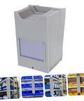 Expandable Plastic Card Holder And Multi Grid Desk Organizer in gray, displaying slots for cards, designed for workspace organization.