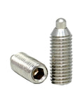 Heavy Duty 304 Stainless Steel Spring Plunger Ball Threaded Pins With Dead Tight Hex Socket Drive For Slick Industrial Assembly showcasing two threaded pins.