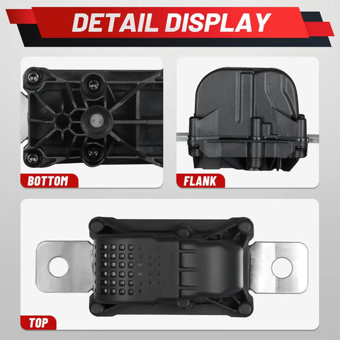 Heavy Duty High Voltage Battery Disconnect Pyro Fuse Compatible With Tesla Model 3 Model Y 2017 To 2022 top view, bottom view, and flank view.