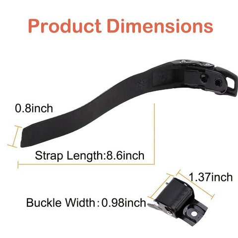 Dimensions of Replacement Roller Skate Strap Set, 8.6in strap, 0.98in buckle width, durable PVC energy straps with quick install.