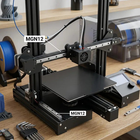 MGN12H 280mm Linear Slide Rail Kit With One MGN12H Carriage Block For Ender 3 Ender 3 Pro Ender 3 V2 3D Printers And CNC Machines, Smooth Low Noise Guide Rail Delivers Precise Motion And Strong Rigidity on a 3D printer frame