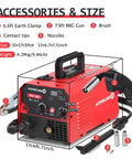 Acewelders Super Cool 130A Gasless Flux Core Mig Welder with accessories, size dimensions 33x17x19cm, 6.6ft earth clamp and 7.9ft MIG gun.