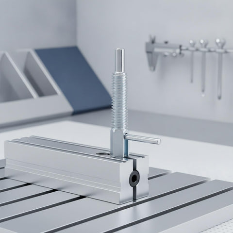 Heavy Duty Stainless Steel Indexing Plunger Pin With Spring Loaded L Handle Lock Down Bracket securing machine fixture.