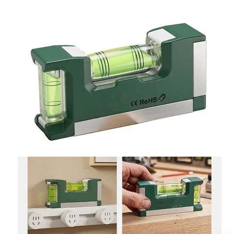 Compact Magnetic Bubble Level 83mm Accuracy for spirit Level for Woodworking Plumbing Metal Surfaces Silver in green color design.