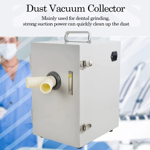 Heavy Duty 550W Dental Lab Vacuum Dust Collector Double Impeller Digital Extractor pulls dust from dental grinding with strong suction.