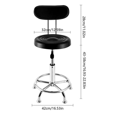 Round Black Hydraulic Swivel Shop Stool With Backrest, Adjustable Height, Heavy Duty Iron Frame, Comfortable PU Seat