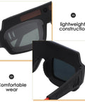 Close-up of Auto Darkening Welding Safety Glasses PC Wraparound design showing lightweight construction and comfortable wear.