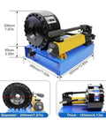Badass Heavy Duty Hydraulic Hose Crimper With Seven Forged Steel Die Sets And Magnetic Quick Swap Molds For Lightning Fast One Thousand Kilonewton Tube Press Jobs, detailed view with size measurements.