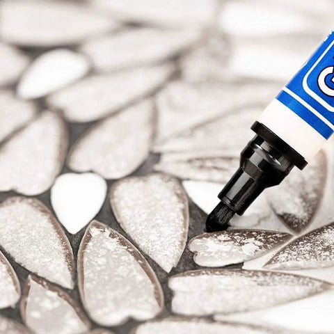 Close-up of Ivory Grout Pen Tile Paint Marker Waterproof Colorant Sealer 5mm Diy 2 Pack used on mosaic tiles